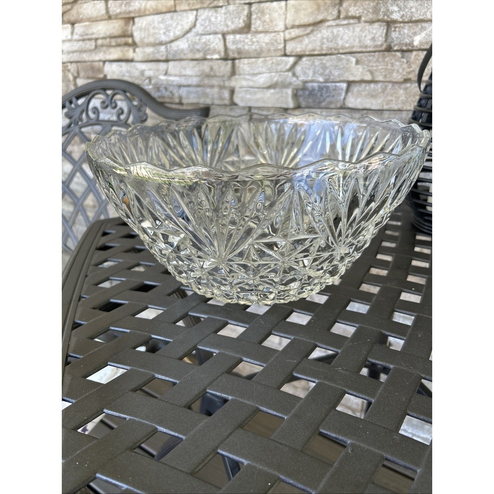 Vintage 60's Punch Bowl Press Glass 12 Inches Diamond Anchor Hocking Arlington